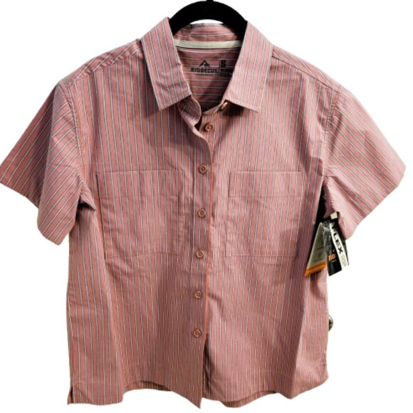 Ridgecut Toughwear Women’s Pink Striped Short-Sleeve Camp Shirt-SMALL - Picture 3 of 9